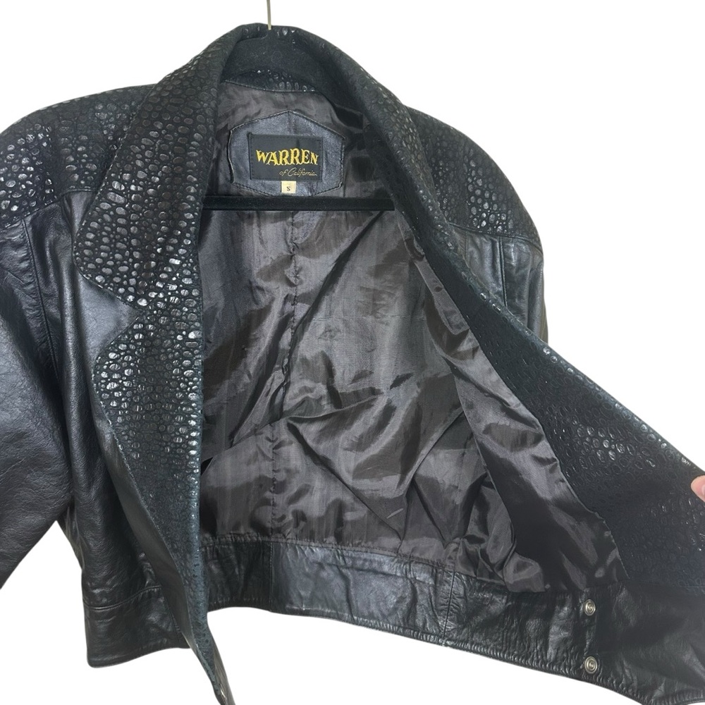 Whimsigoth Edgy Vintage Black Genuine Leather Cropped Moto Biker Jacket Size S - Picture 9 of 10